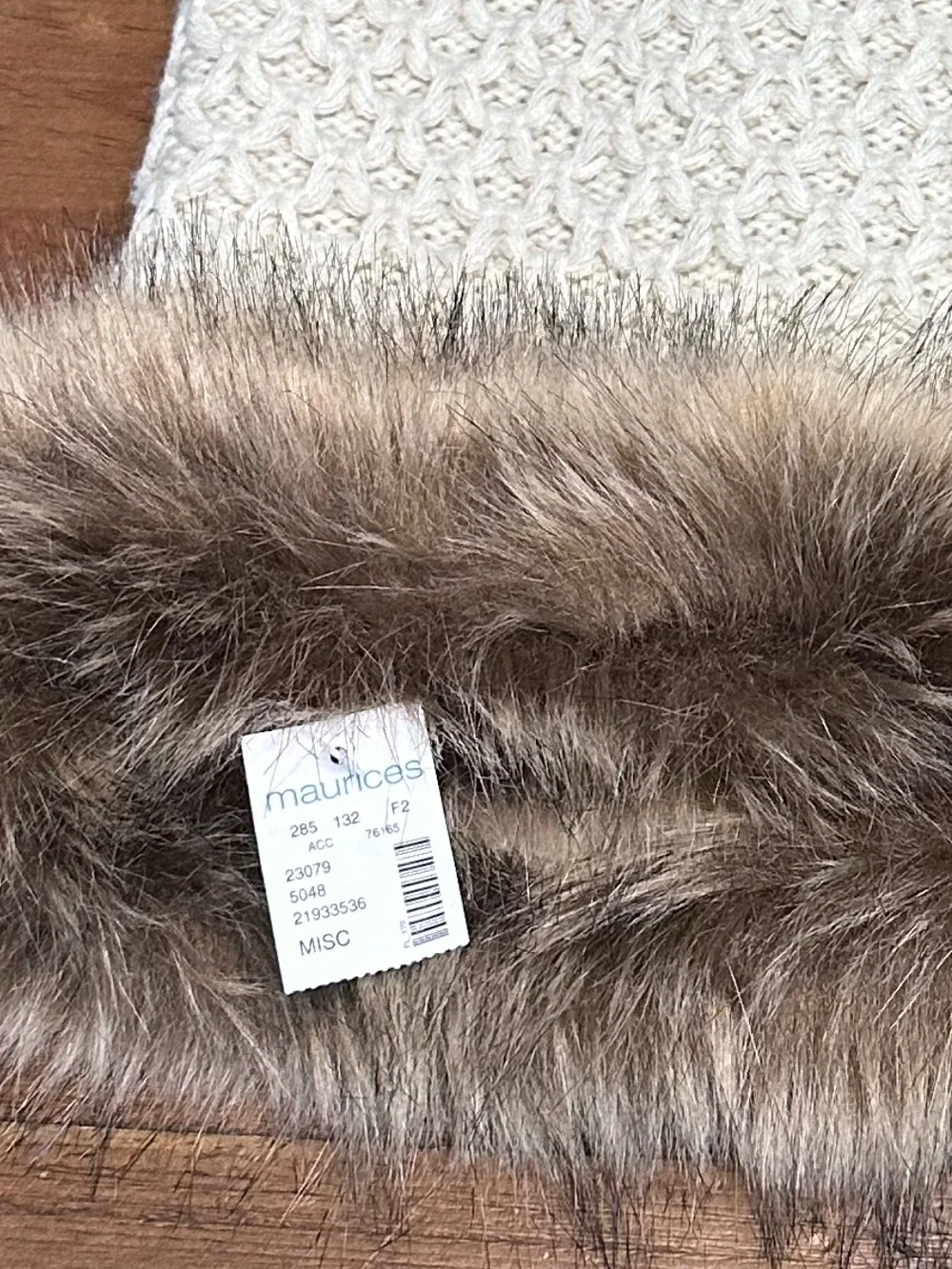 Maurices Cream Knit Scarf w/ Faux Fur Trim Cozy Winter Wrap Soft‎ infinite